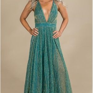 Teal and Gold Shimmery Maxi Dress